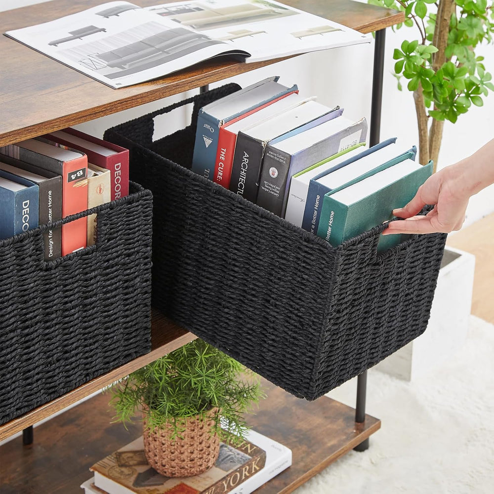 Vagusicc Wicker Storage Basket, Set of 2 Hand-Woven Paper Rope Wicker Basket,...