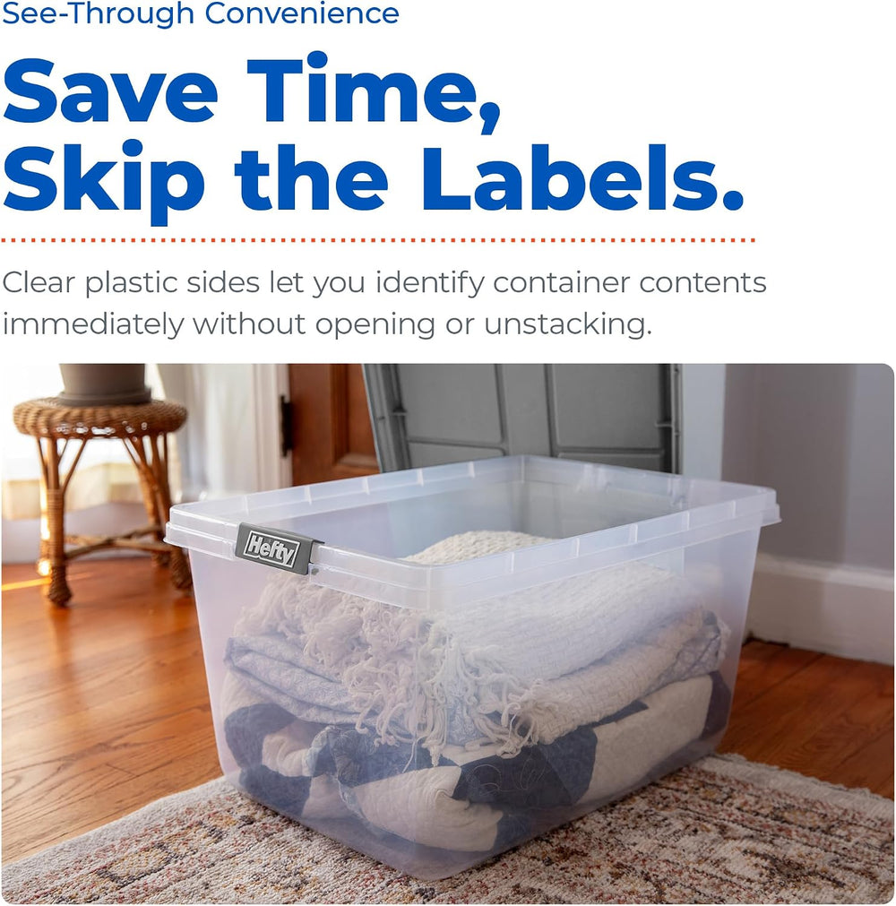 Hefty 72 Qt Hi-Rise Storage Bin with Lid, Stackable Plastic Storage Container...