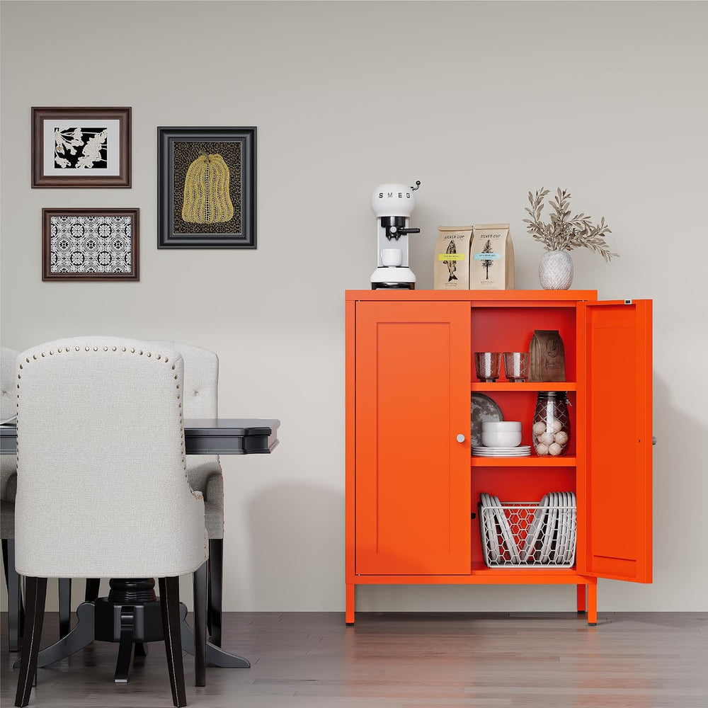 COFaR 31.5"H Metal Bathroom Storage Cabinet, Small Organizer Cabinet,Orange
