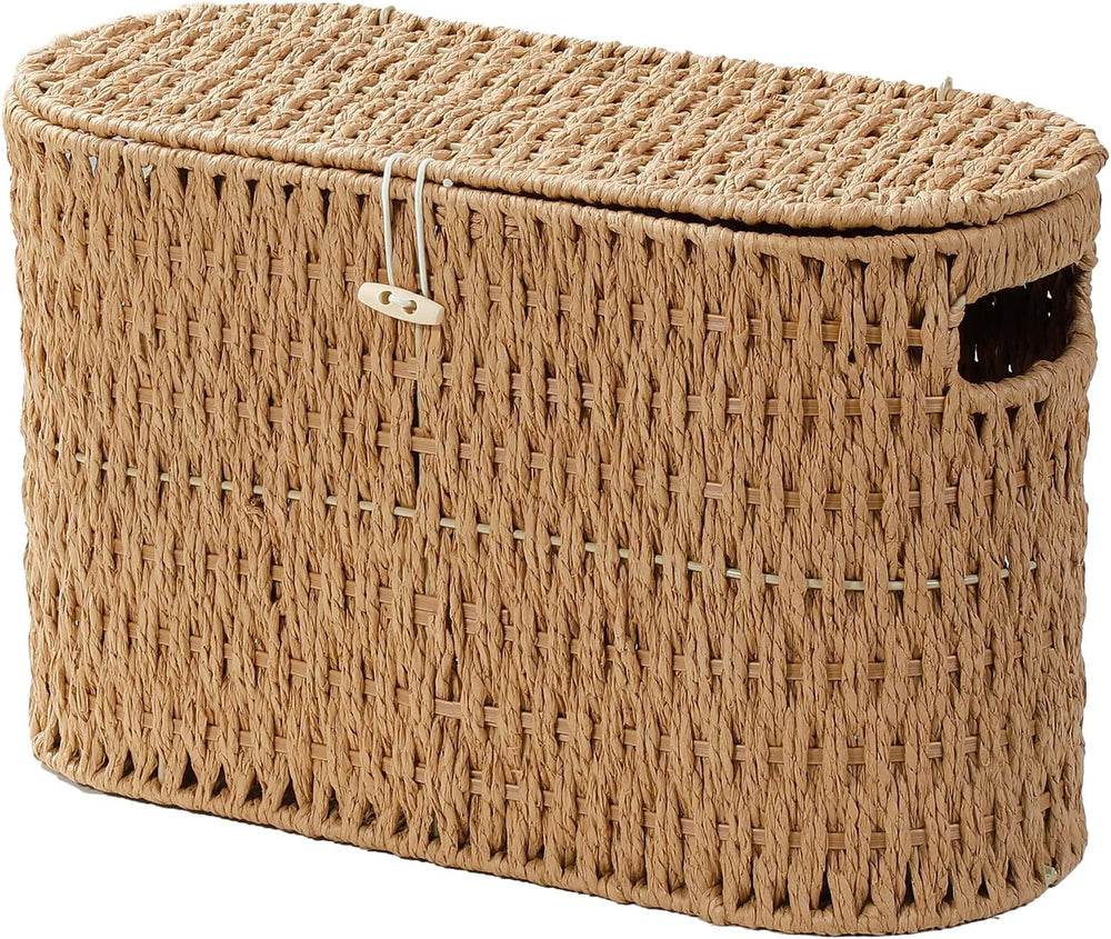 Toilet Paper Storage Basket with Lid, Paper Rope Wicker Basket for Bathroom O...