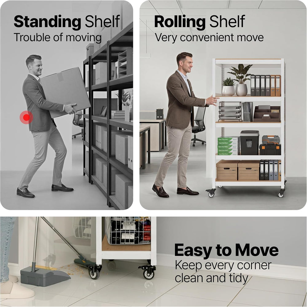 HOMEDANT House White 24" W 5 Tier Rolling Pegboard Storage Cart Wheels