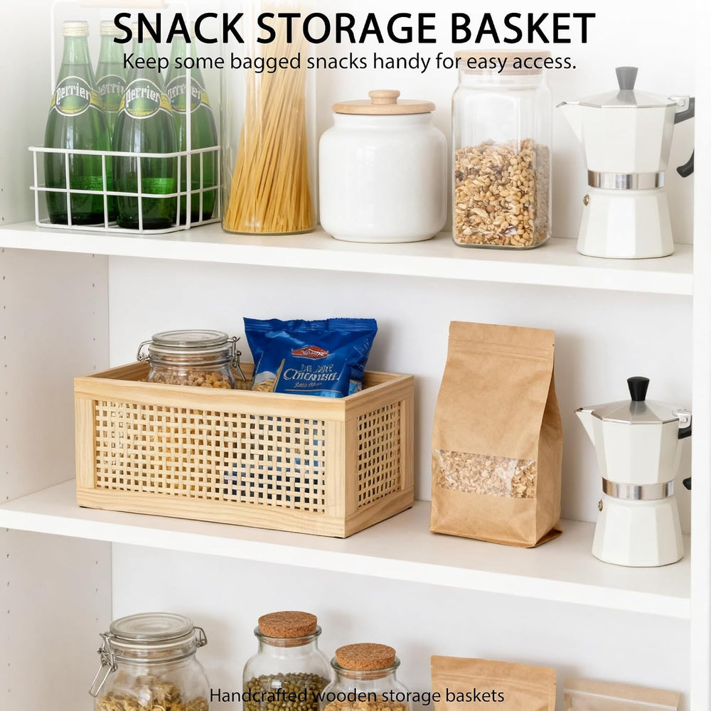 Small Rectangular Rattan Woven Wooden Storage Basket