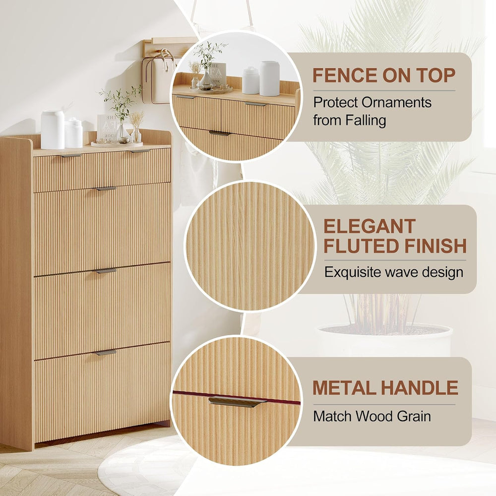 IDEALHOUSE Modern Shoe Cabinet with 3 Flip Drawers & 2 Small Drawers &amp...
