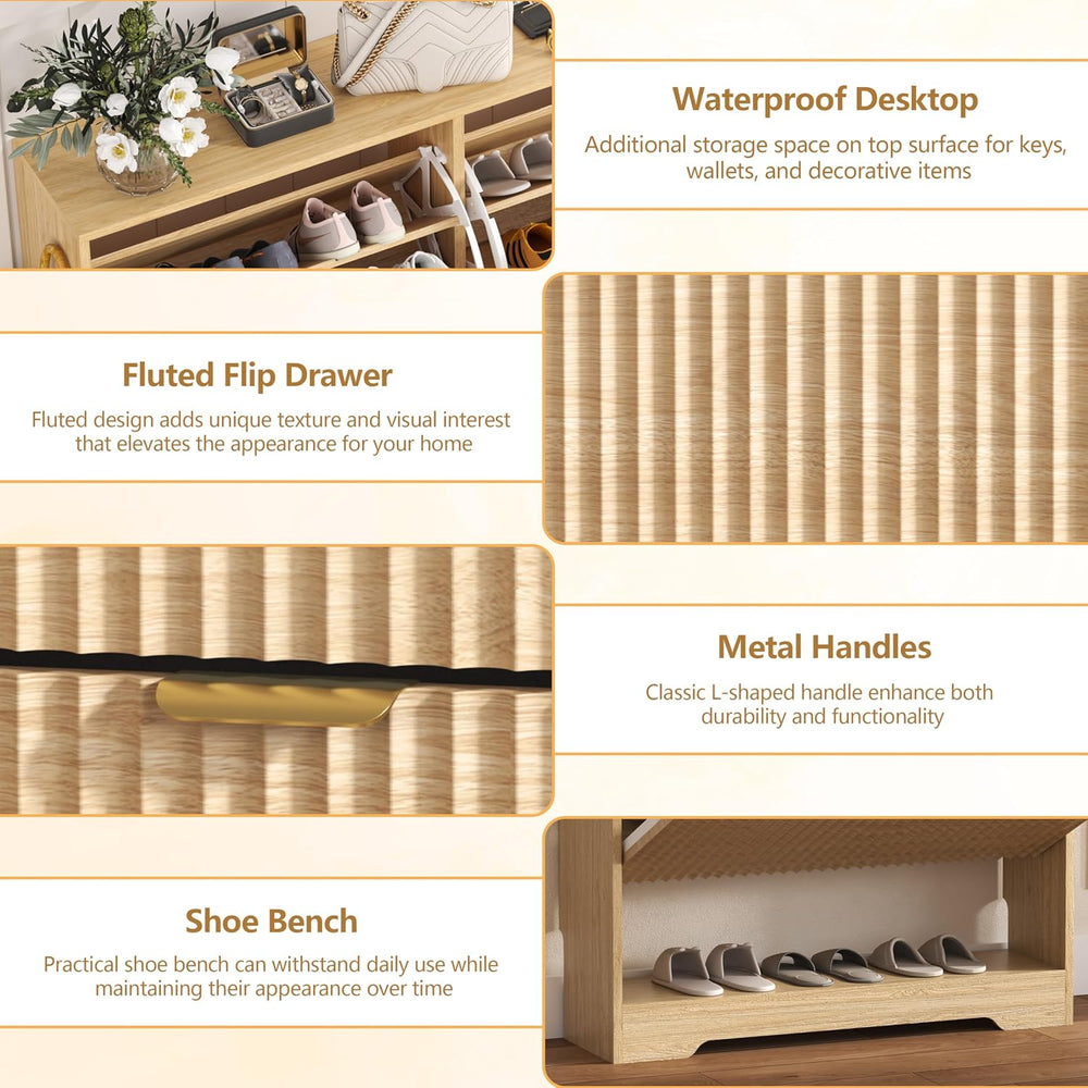 HUANLEGO Shoe Cabinet Storage for Entryway with 2 Flip Drawers, Fluted Shoe C...