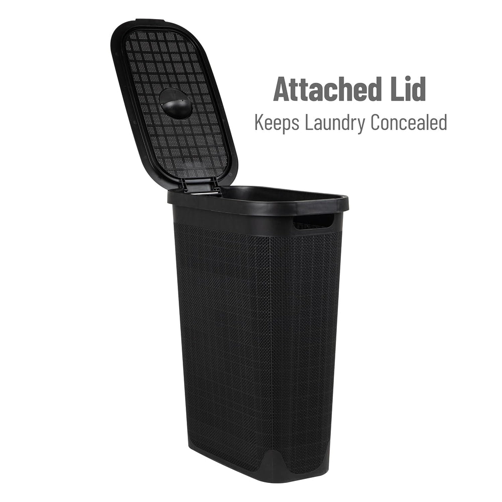 Mind Reader Slim Laundry Hamper with Lid, 40L Clothes Basket, Linen Design, P...