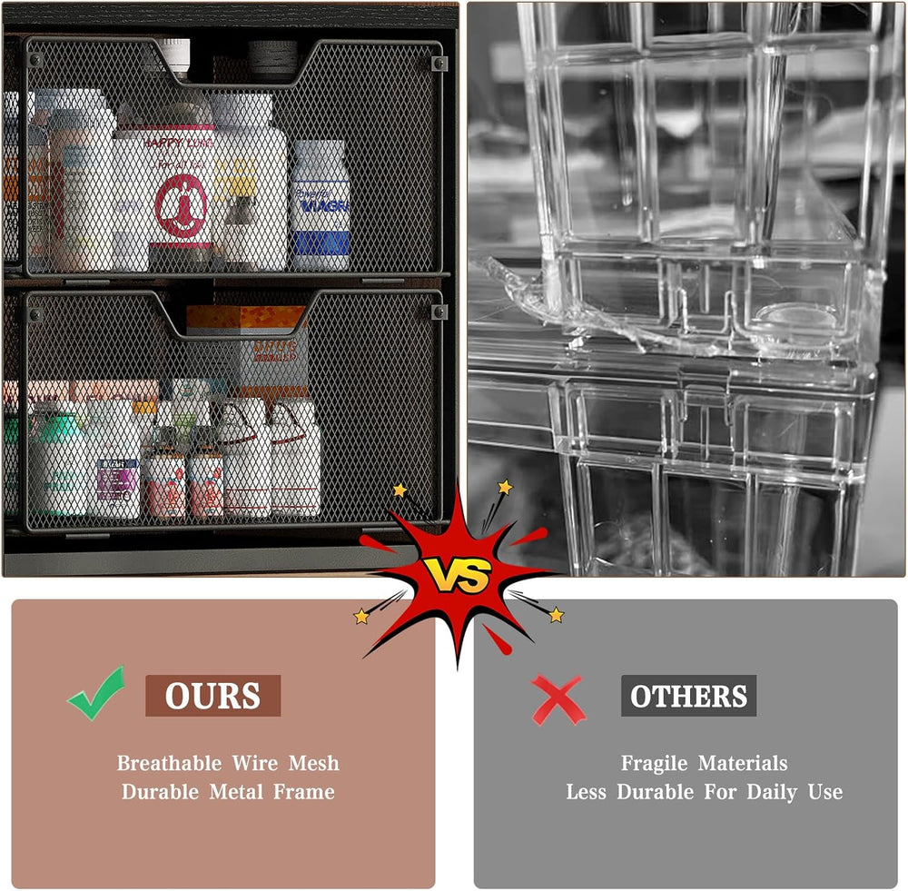2-Tier Stackable Storage Drawers, Breathable Wire Mesh with MDF Top