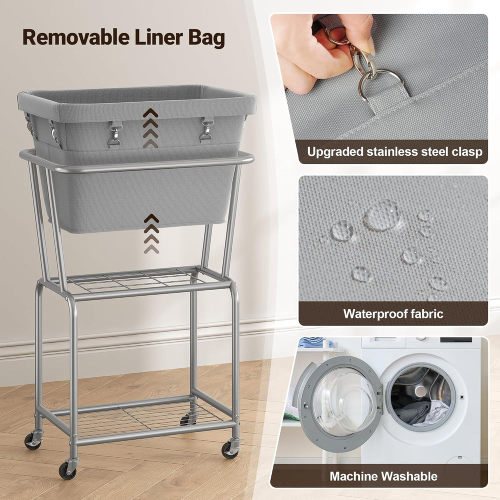 ELYKEN Rolling Laundry Hamper with Wheels, Removable Bag, Laundry Cart