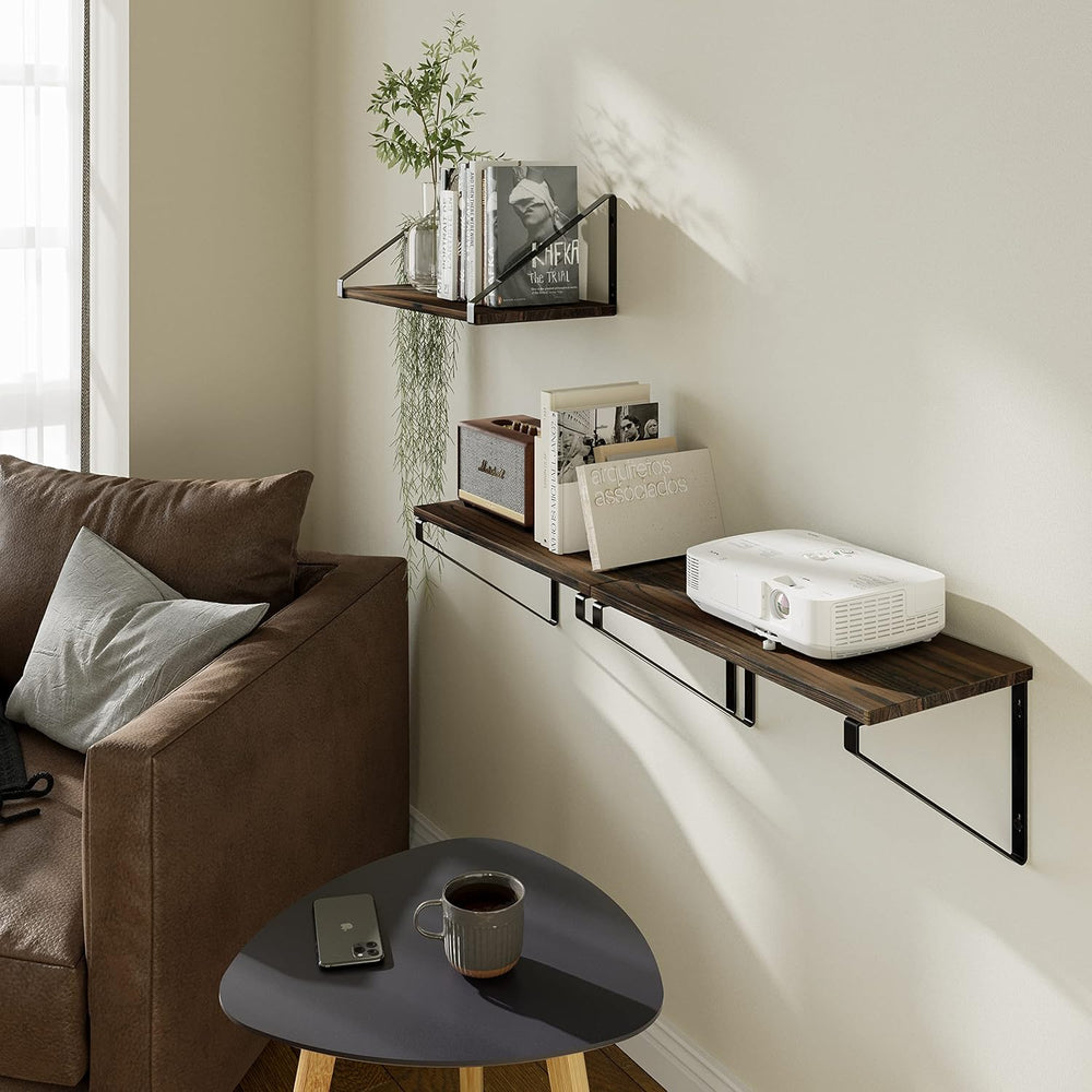 BAMEOS Floating Shelves Rustic Wood Wall Shelf, Small Bookshelf for Living Ro...