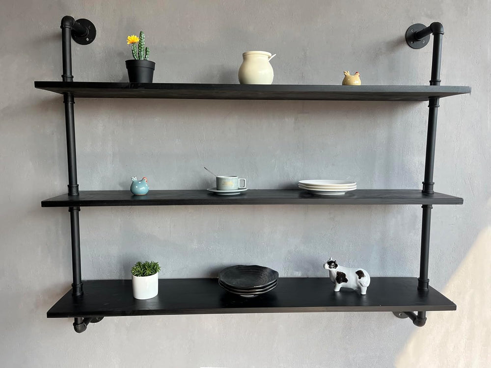 HDDFER Industrial Pipe Shelf Shelving Bookcase, Wall Mounted Rustic Bookshelf...