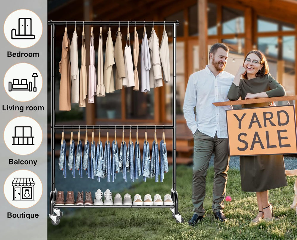 MISSLO Heavy Duty Clothing Racks for Hanging Clothes Rack Double Rod Garment ...
