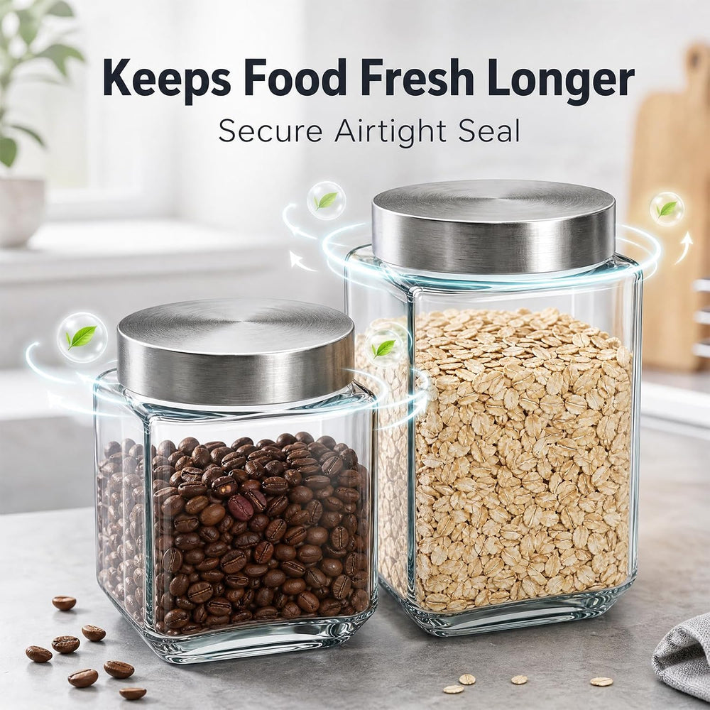 Canisters Set For The Kitchen, 4 Pack Glass Storage Containers With Lids