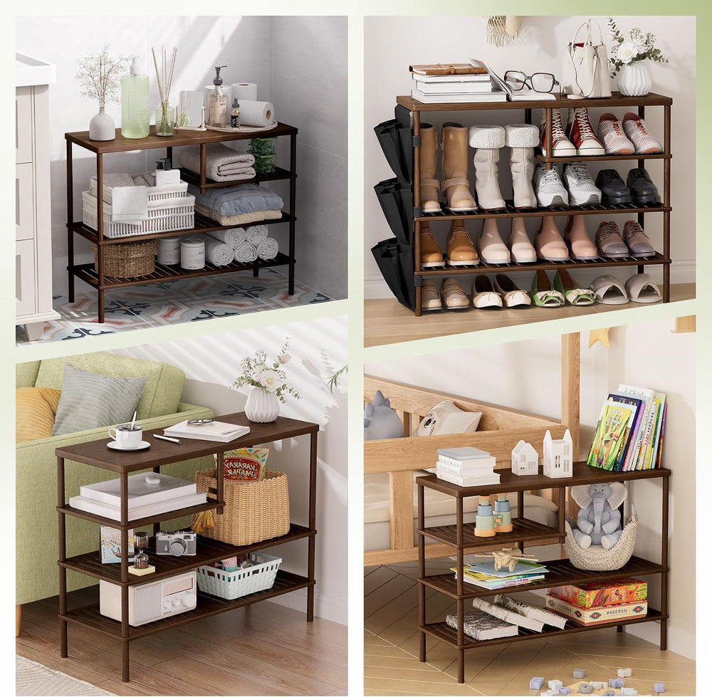 Bamboo Shoe Rack, 4 Tiers Shoe Organizer for Closet, Shoes Storage for 20-24 ...