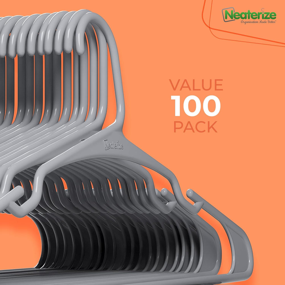 NEATERIZE Clothes Hangers Plastic 100 Pack for Adults - Plastic Hangers, The ...