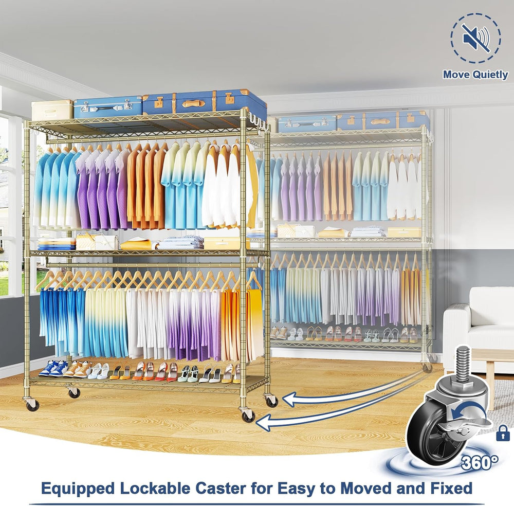 ULIFHOME P8 Max Heavy Duty Clothes Rack（With Extended Width Design） Rolling C...