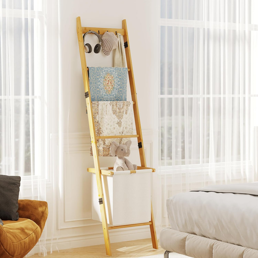 BAMBANG 6-Tier Blanket Ladder for Living Room, Blanket Quilt Ladder Rack Rust...