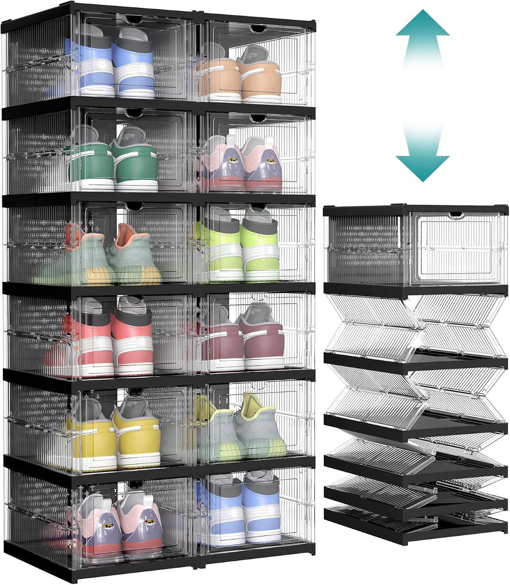 SONGMICS Foldable Shoe Boxes, 6-Tier for 12 Pack, Fit up to US size 13