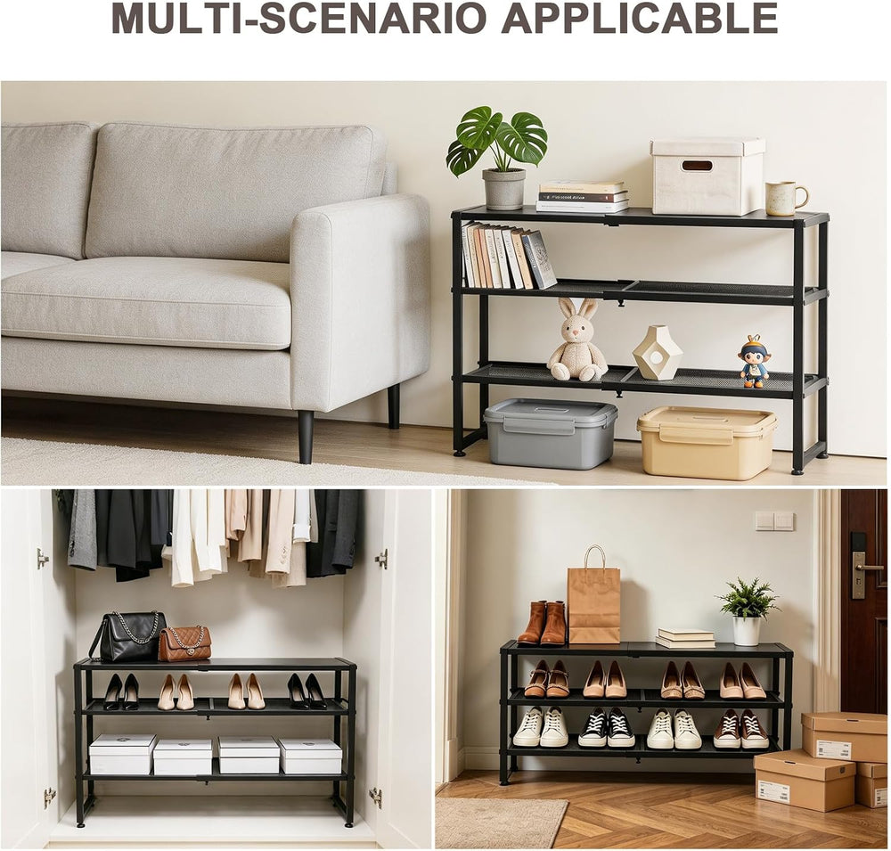 Expandable Shoe Rack,3 Tier Adjustable Metal Shoe Shelf for Closet, Sturdy Fr...
