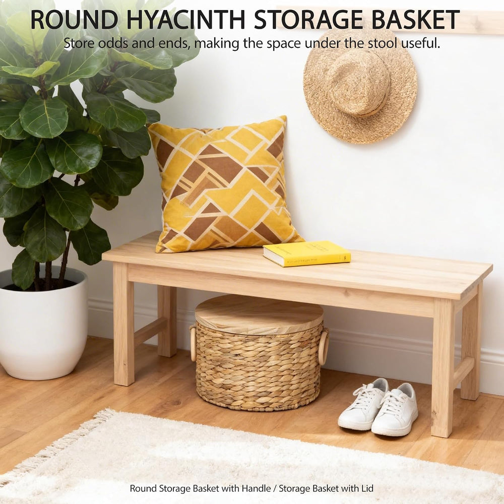 Woven Water Hyacinth Storage Basket Set of 2 with Lids