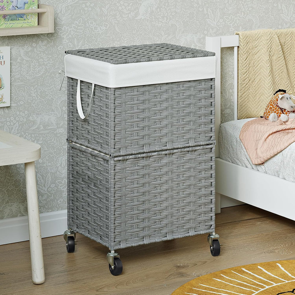 Chrislley Wicker Laundry Basket with Wheels,Rolling Laundry Hamper with Lid