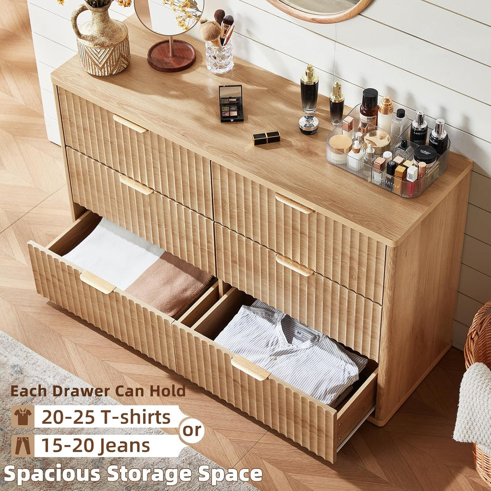 LEYAOYAO Fluted 6 Drawers Dresser for Bedroom, 48" Wide Modern Chest of ...