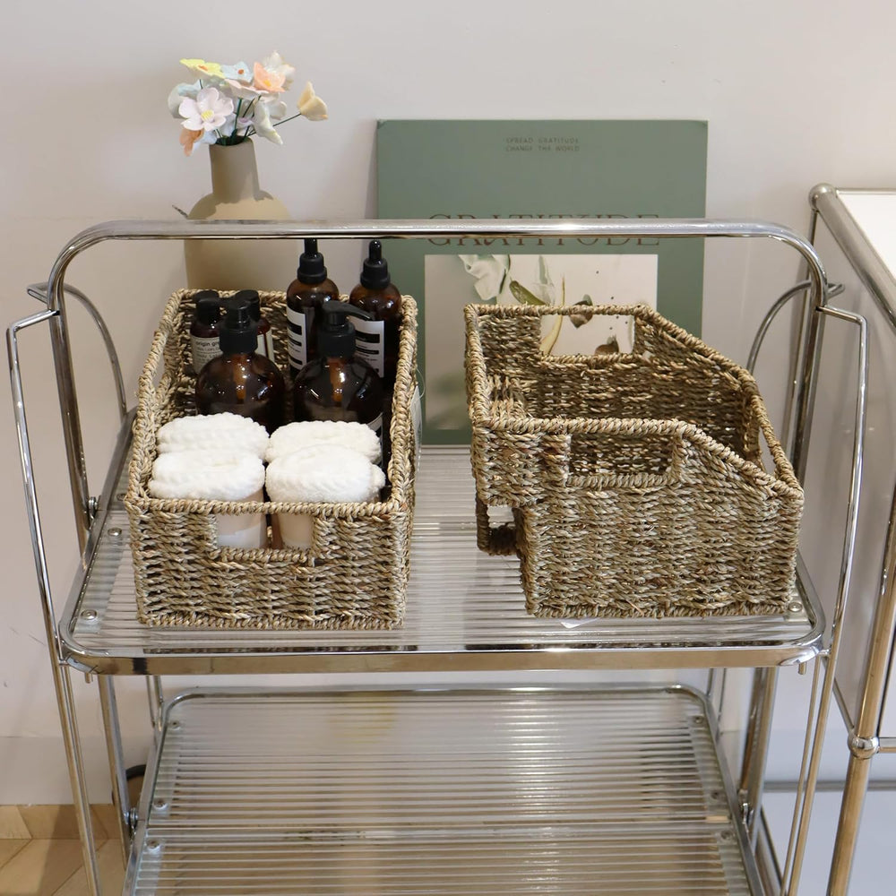 GYASVWU Seagrass Pantry Baskets for Organizing, Wicker Storage Baskets for Hi...