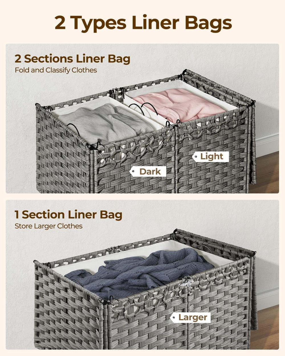 Greenstell Laundry Hamper with Lid and 2 & 1 Removable Liner Bags, No Ins...