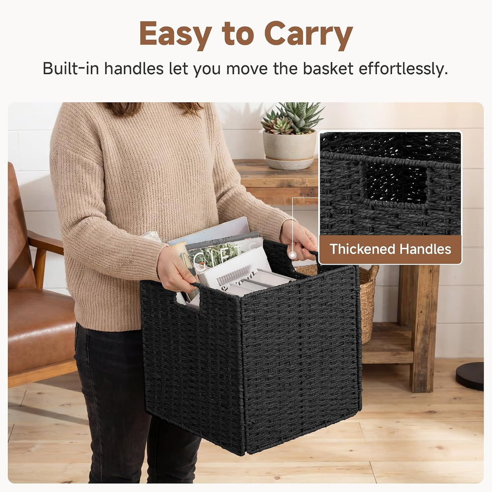 StorageWorks 13 inch Black Wicker Baskets for Storage,Foldable Black Basket