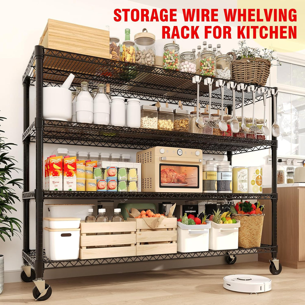 71.8" H Storage Shelves 4-Tiers Heavy Duty Metal Shelving Unit with Whee...
