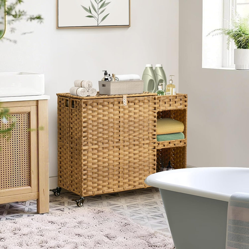 Laundry Hamper with Wheels, 42.3 Gal.(160 L) Laundry Sorter with Shelves, Rat...