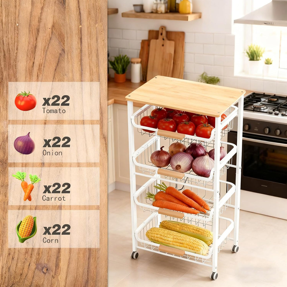 5-Tier Rolling Pantry Floor Storage Cart with Wheels&Wood Top, Large Capa...