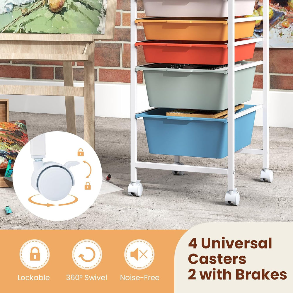 Giantex Rolling Storage Cart with 5 Drawers, Utility Cart w/Wooden Tabletop, ...