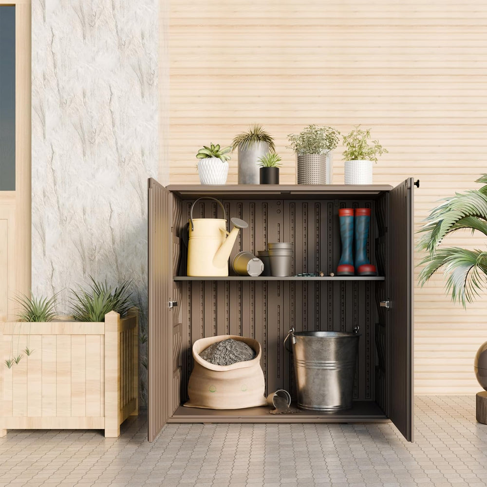 Mrosaa Indoor Outdoor Storage Cabinet Waterproof with 1 Shelf, Plastic Outdoo...