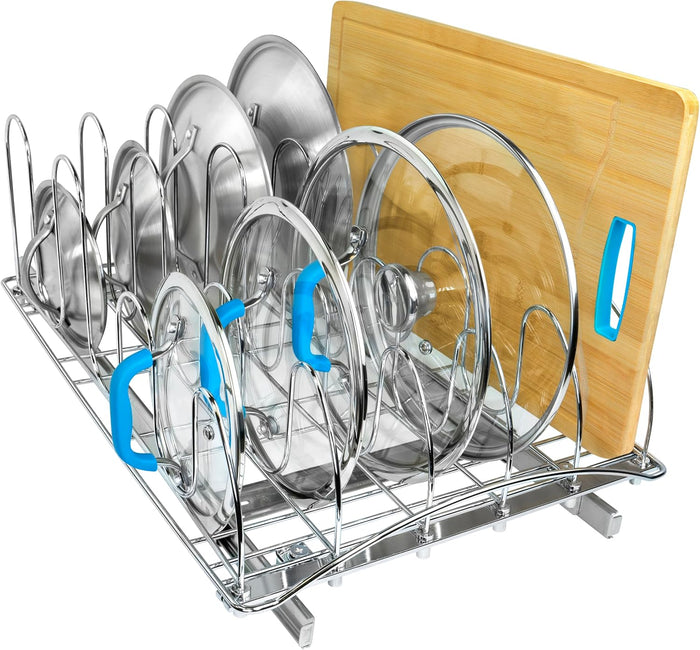 LYNK PROFESSIONAL® Pull Out Pot and Pan Lid Organizer Inside Cabinet - Lifetime Ltd. Warranty – Cookie Sheet Organizer for Cabinet – Slide Out Baking Sheet Organizer - 14W x 21D, Extra-Large, Chrome
