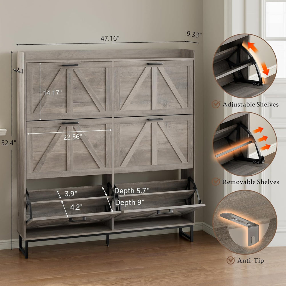 BORNOON Shoe Cabinet with 6 Flip Drawers Narrow Shoe Storage Cabinet Organize...
