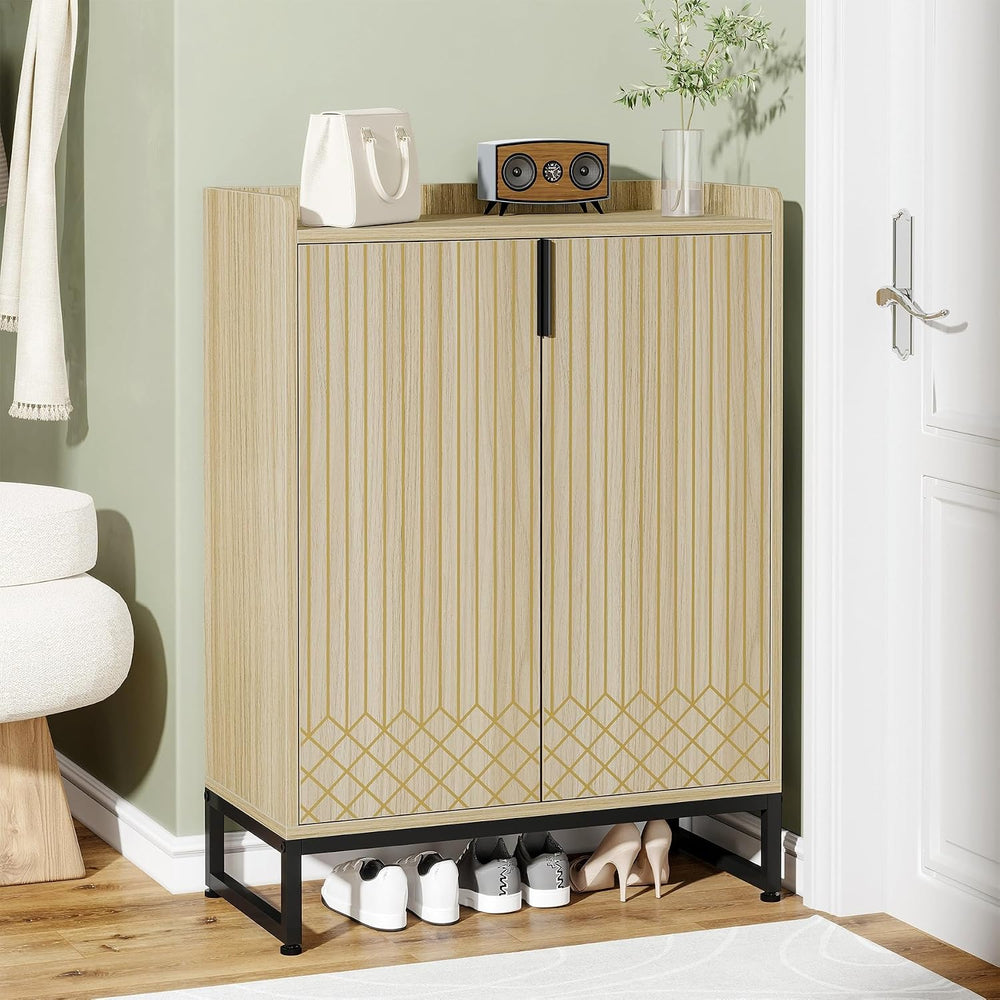 Tribesigns Shoe Cabinet with Doors,Natural 5 Tiers Shoe Storage Cabinet for E...