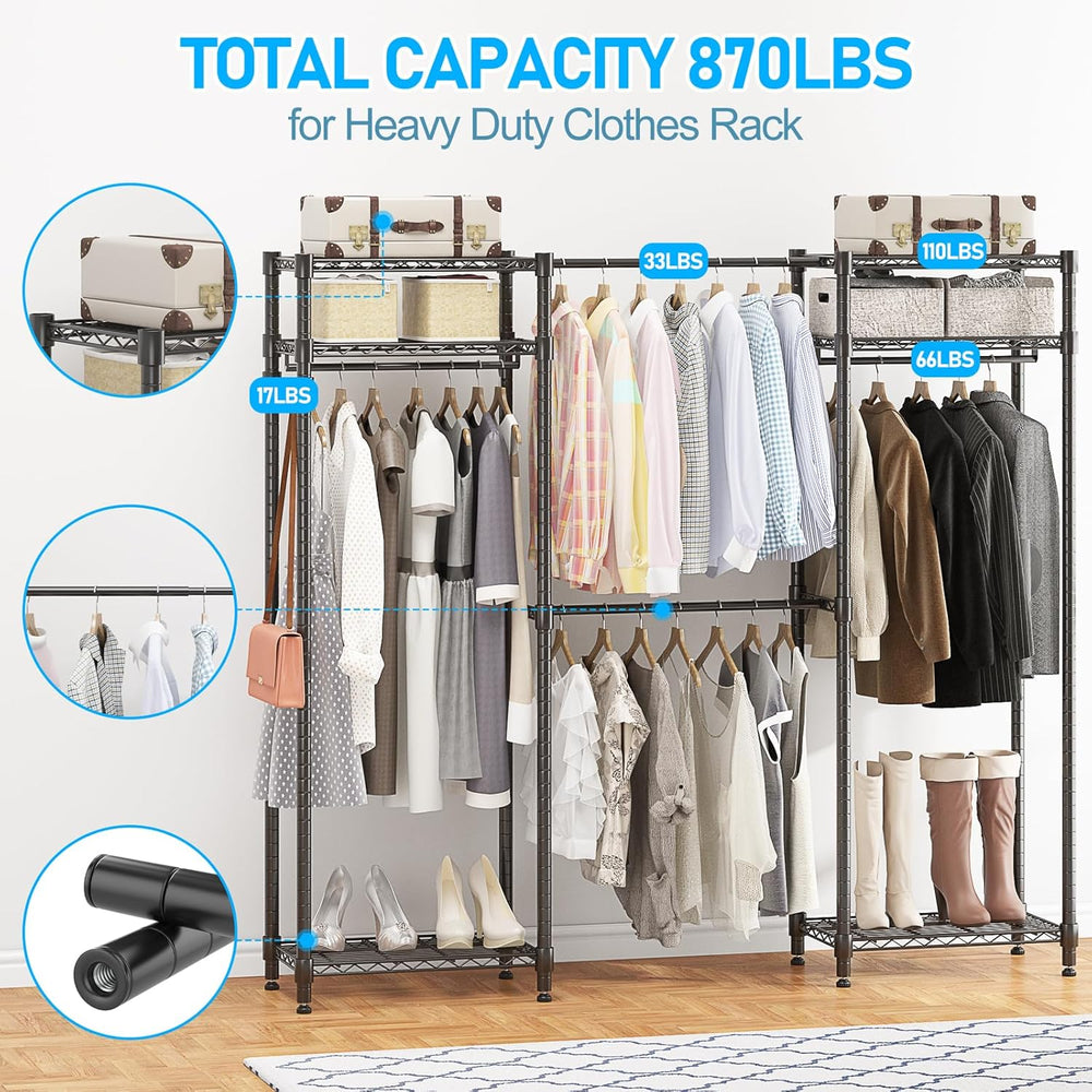 Homdox Heavy Duty Garment Rack with Extendable Hanging Rods, Adjustable Metal...