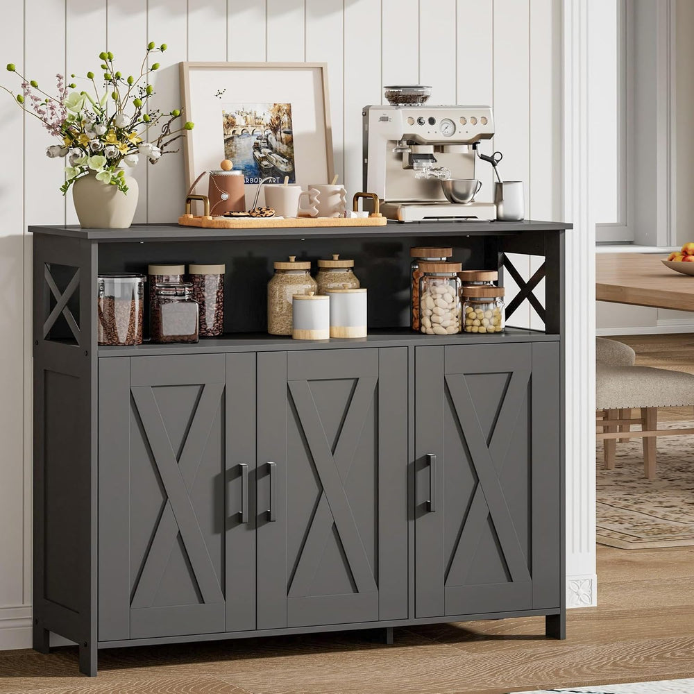 Farmhouse Coffee Bar Cabinet, Kitchen Storage Cabinet, Black