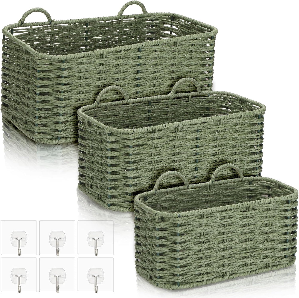 3 Piece Boho Wall Hanging Baskets for Organizing Paper Rope Woven Baskets Set...