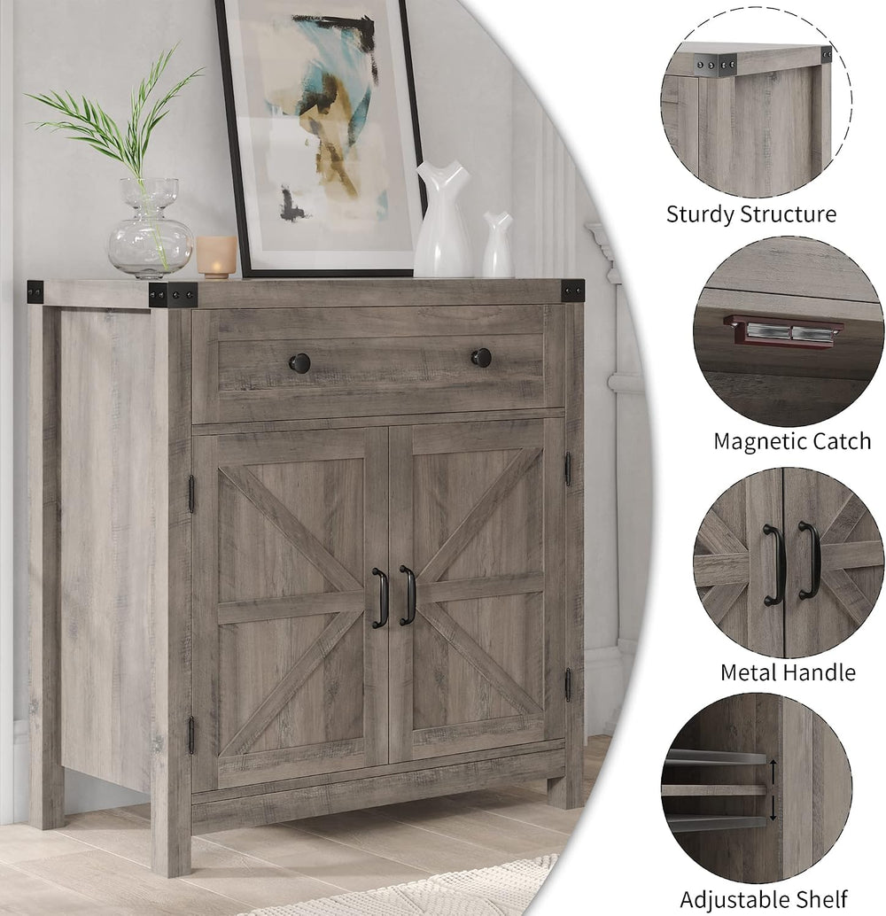 HOSTACK Kitchen Storage Cabinet, Farmhouse Coffee Bar Cabinet, Ash Gray