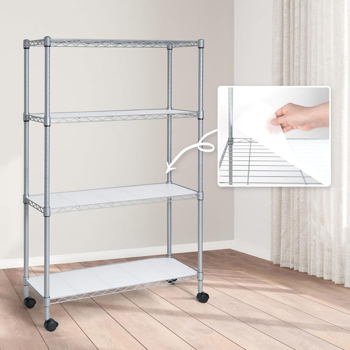 CAPHAUS NSF Adjustable Shelves Metal Wire Shelving Unit w/Liners, Kitchen Storage Shelving, Metal Steel Storage Shelving, Garage Shelving Storage Organizer, Utility Shelf, 4-Tier W/Wheels, Silver