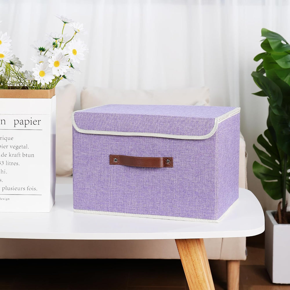 ANMINY Fabric Storage Box Bins with Lids, Purple, 15"x10"x10",...