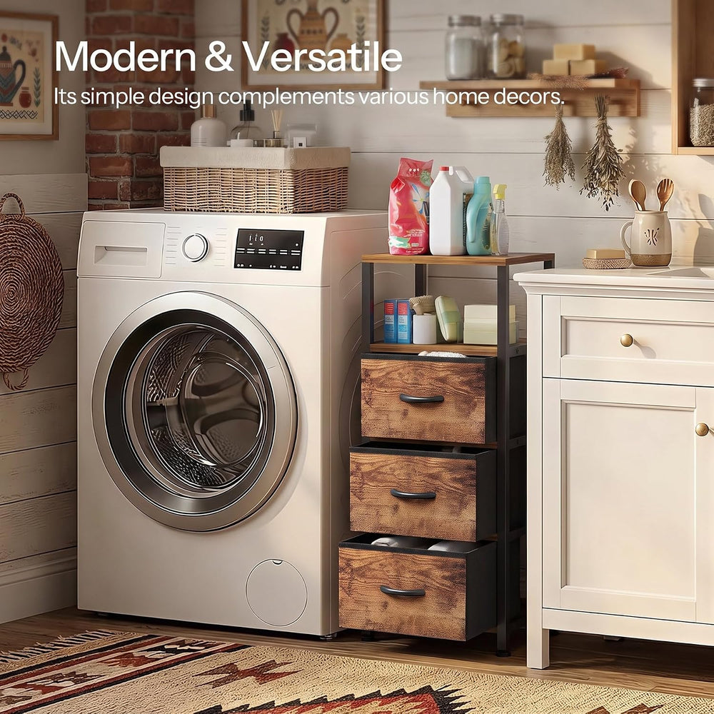 4-Tier Narrow Bathroom Floor Cabinet with Fabric Drawer