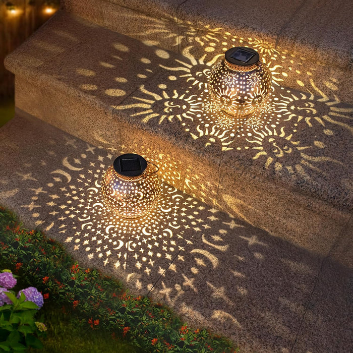 Go2garden 2Pack Solar Lanterns Outdoor Waterproof Mothers Day Gifts for Mom Moon Star Sun Solar Lights for Balcony, Yard,Birthday Gifts for Women Grandma Wife (Bronze)
