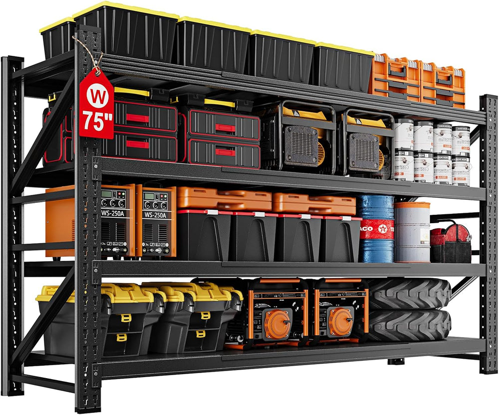 MIIIKO 75" W Metal Garage Storage Shelving Unit,9000LBS Heavy Duty Stora...