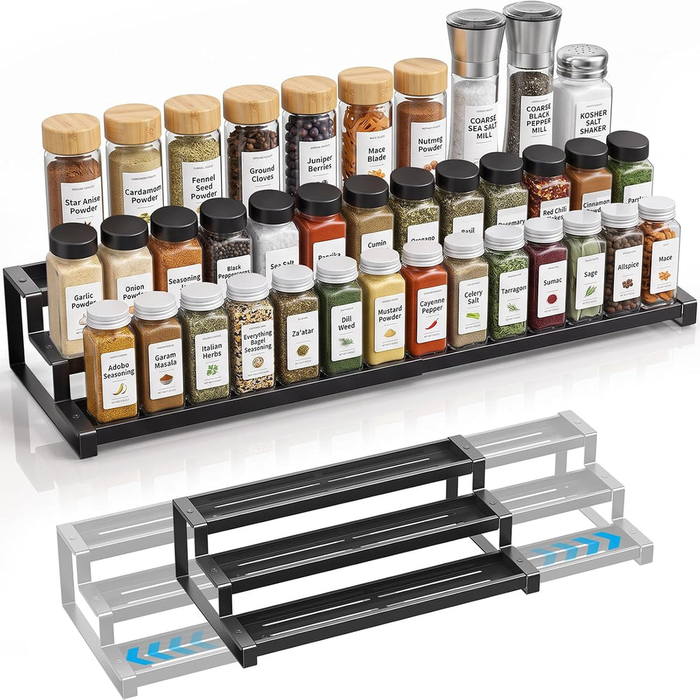 Delamu 3 Tier Expandable Spice Rack Organizer for Cabinet Countertop, Black