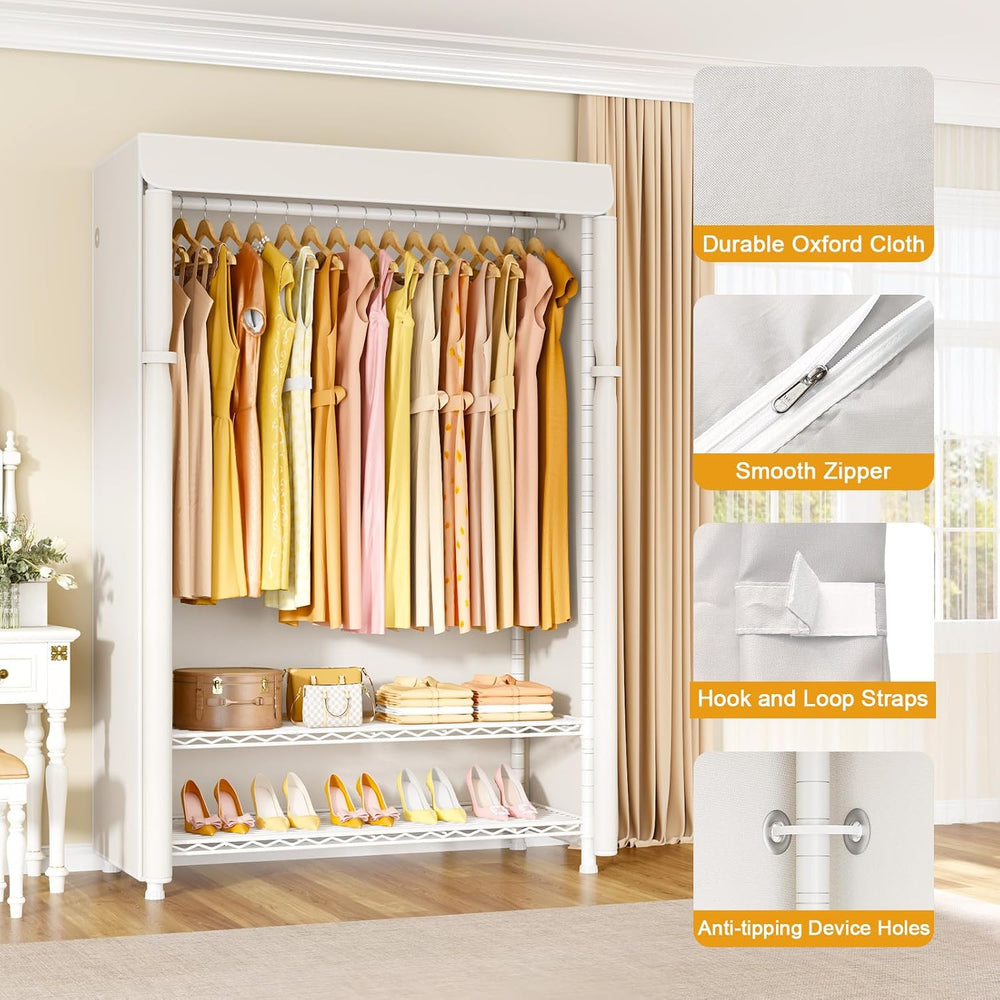 ULIFHOME H5C Plus Clothes Rack with Cover, Covered Clothing Rack Heavy Duty