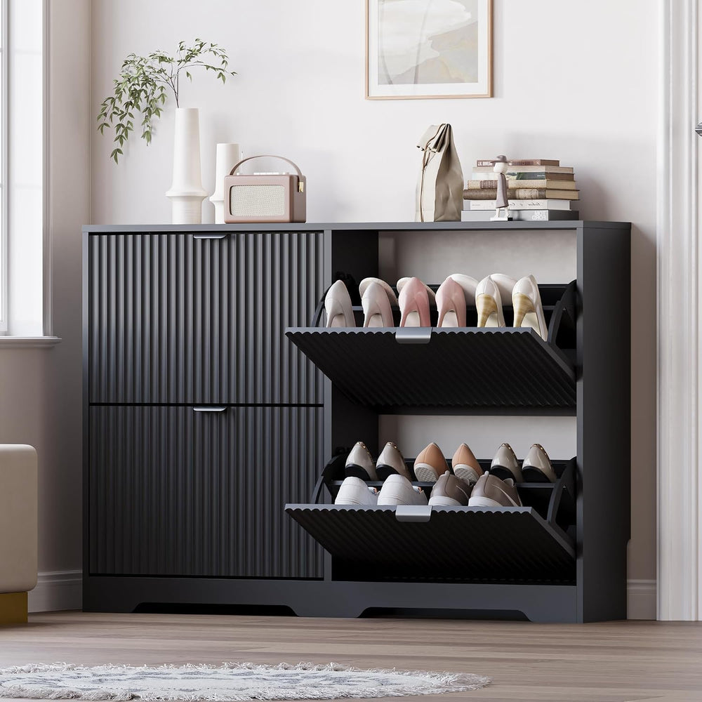 BORNOON Large Shoe Cabinet for Entryway, Shoe Rack Cabinet with 4 Flip Drawer...