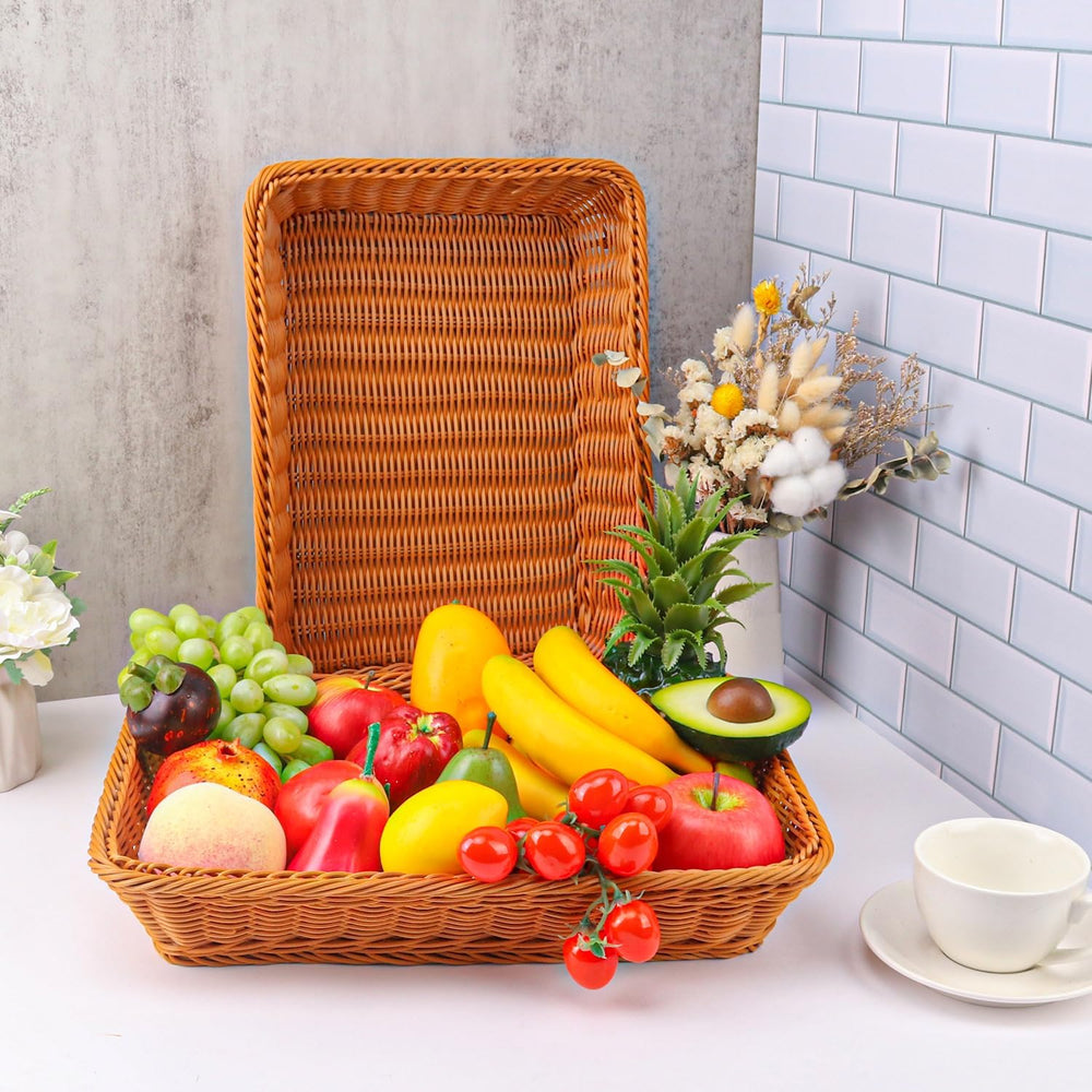 6 Pack 16 Inch Brown Wicker Bread Basket, Handmade Woven Organizer, Rectangul...