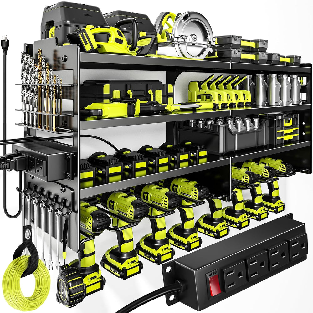 POKIPO Large Power Tool Organizer Wall Mount with Charging Station,4 Layer He...