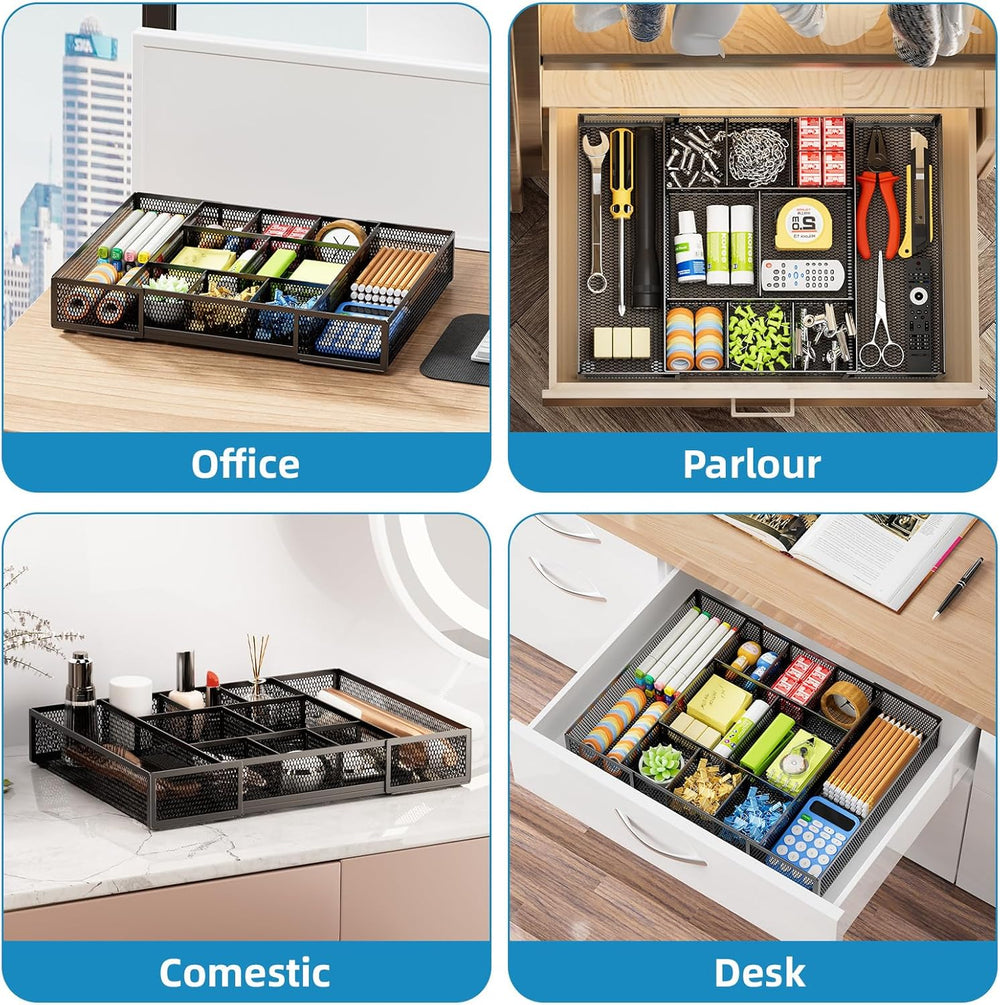 Marbrasse Expandable Desk Drawer Organizer, Mesh Drawer Organizer Tray with 1...
